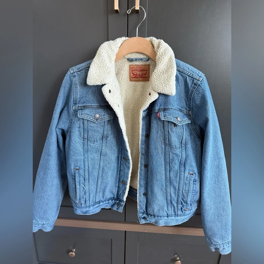 Levi's Blue Denim Sherpa Jacket • Adult S Youth XL - Picture 1 of 7